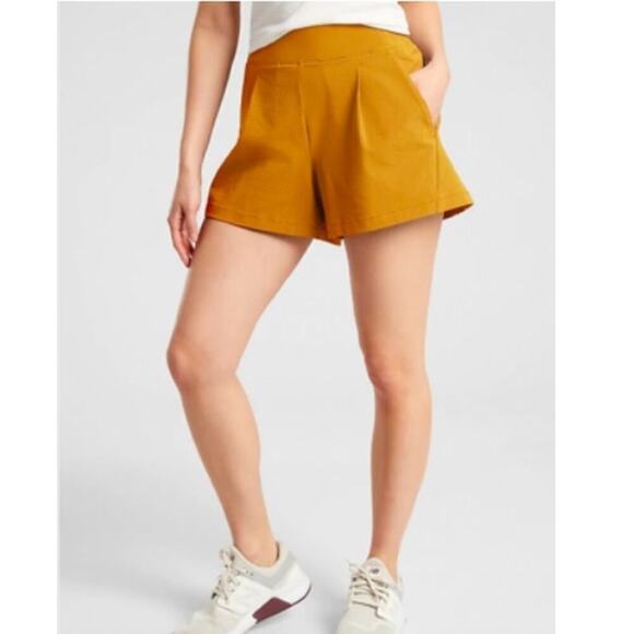 Athleta Textured Brooklyn Pleated Athletic Shorts Tuscan Gold Women's Plus 14 - Picture 1 of 6